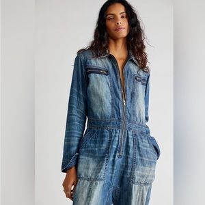 Free People Denim Jumpsuit Sandrine Rose Medium Preloved